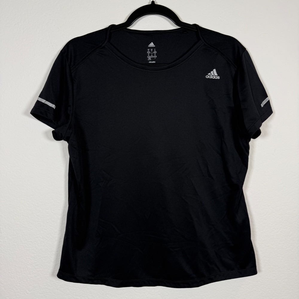 Adidas Running Shirt Womens XL Black Climalite Short Sleeve Reflective Top